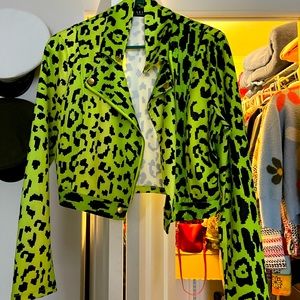 Bright green Akira thin jacket. 55% cotton 40% polyester 5% spandex.
